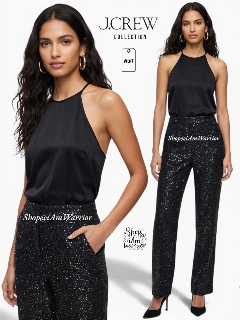 J.Crew Collection NWT sequin sparkle black pants *shop@iamwarrior